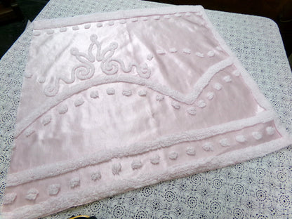 Pink Satin Vintage Chenille Fabric, Shabby Cottage 24" x 23" Piece