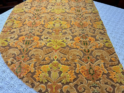 Boho Vintage Cut Velvet Fabric, Copper Brown Tapestry Style Chenille Material, 17x21" Pc