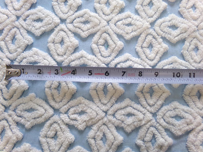 coastal crossing vintage chenille fabric w/ white gothic crosses on blue cotton, 20" x 24" piece