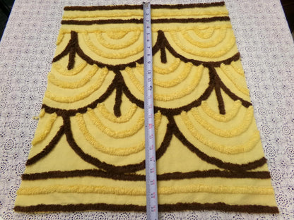 Vintage Chenille Bedspread Fabric Yellow Brown Swag Scallop 18x22.5" Piece Quilt Sewing Material