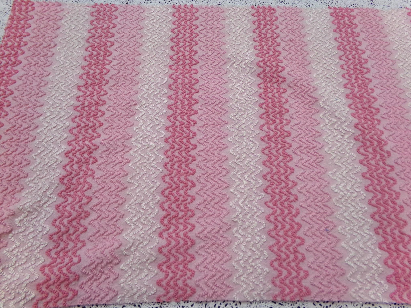 Pink Vintage Chenille Bedspread Fabric, Zig Zag Texture, 15" x 23" piece