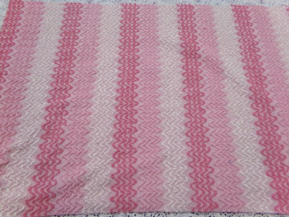 Pink Vintage Chenille Bedspread Fabric, Zig Zag Texture, 15" x 23" piece