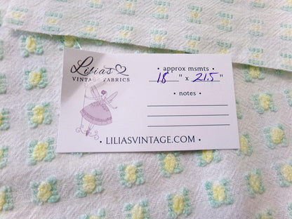 tiny tuft yellow rosebud vintage chenille fabric, textured mini rose design, 18" x 21.5" piece quilt material