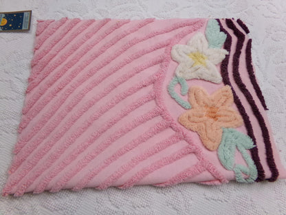 Shabby Sweet Vintage Chenille Fabric, Pink Floral Sewing & Quilt Material, 16" x 25" piece