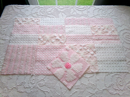 peaceful pinks vintage 6" chenille fabric squares, set of 17 vintage cottage chic quilt blocks for quilting, sewing & crafts