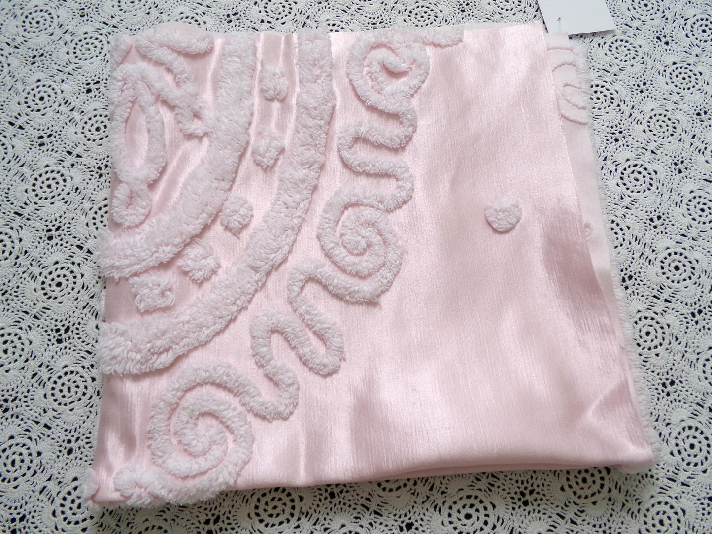 Romantic Pink Vintage Satin Chenille Fabric, Shabby Sewing Material 22" x 23" Piece