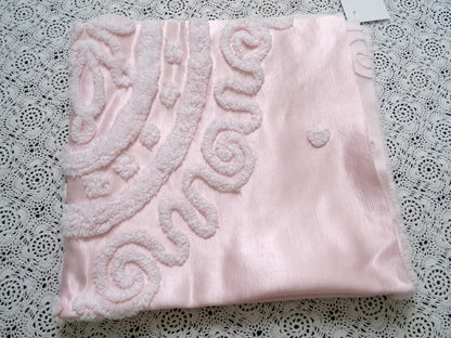Romantic Pink Vintage Satin Chenille Fabric, Shabby Sewing Material 22" x 23" Piece
