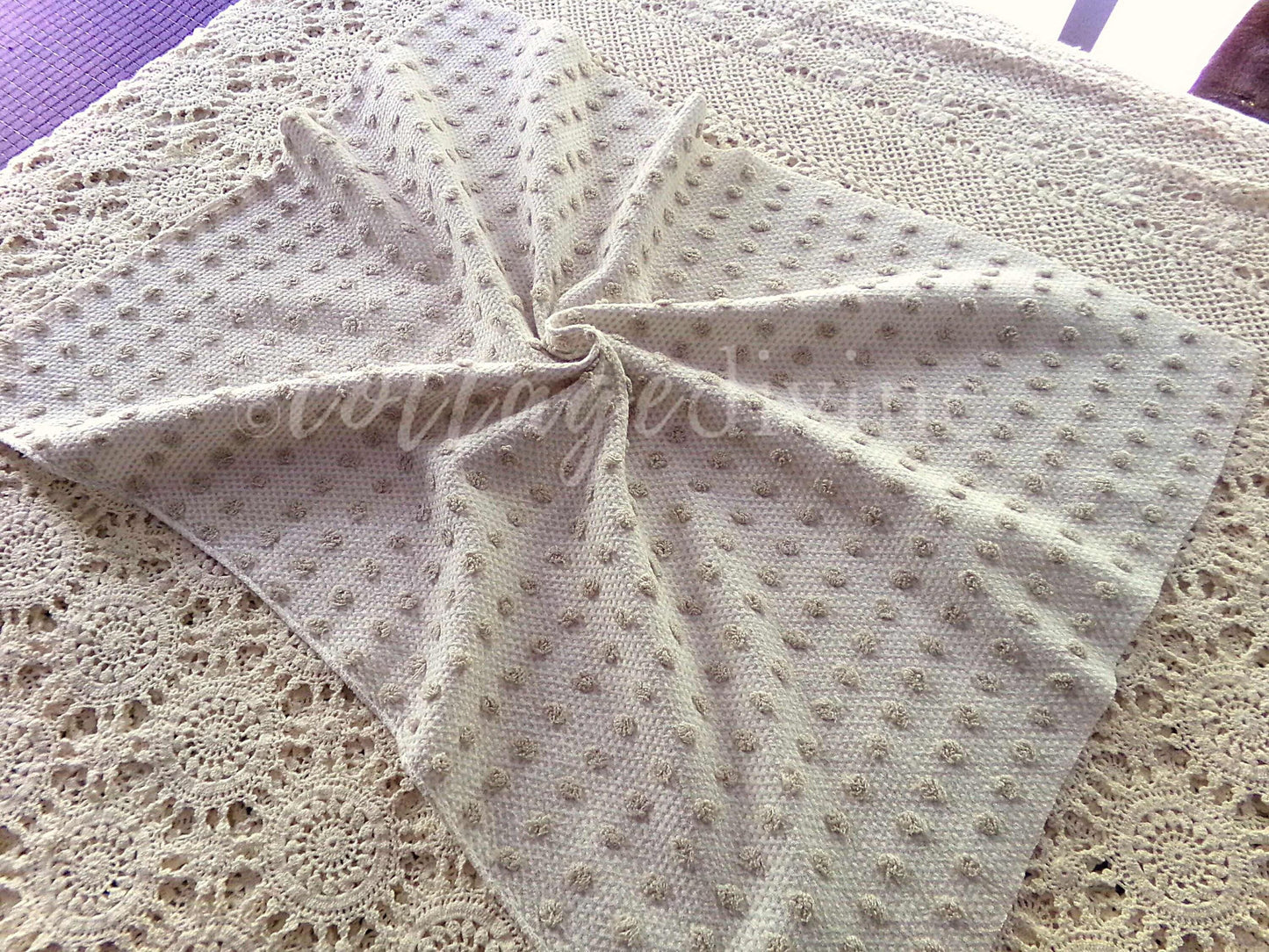 Sand Dune Vintage Chenille Fabric, Cute Dots on a Woven Sandy Brown & White Bkgd, 18" x 24" Inch Piece, Neutral Color