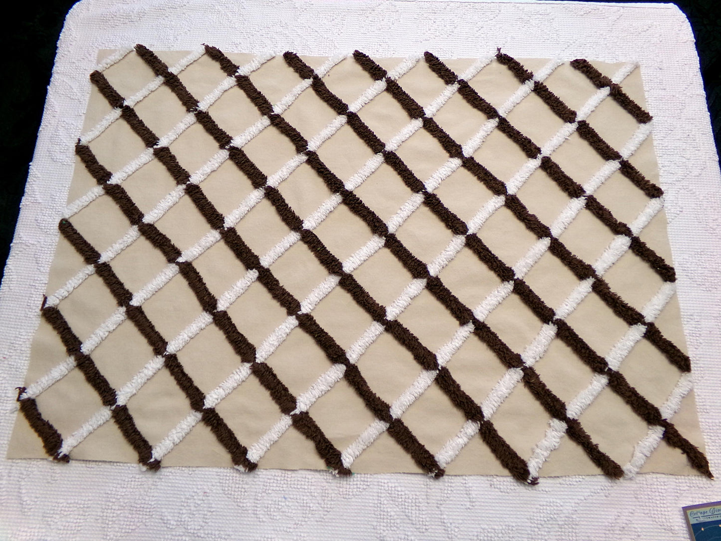 crosshatch vintage chenille fabric in mocha, chocolate brown & white, 18" x 27" piece