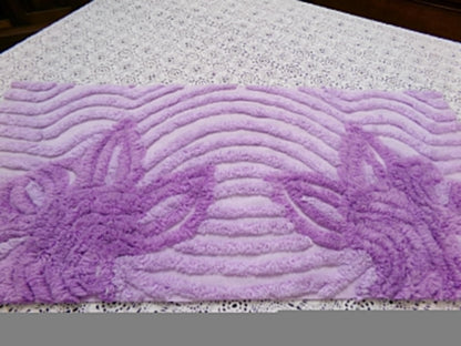 Lilac Floral Vintage Chenille Bedspread Fabric Piece 10.75x22" Plush Sewing Material