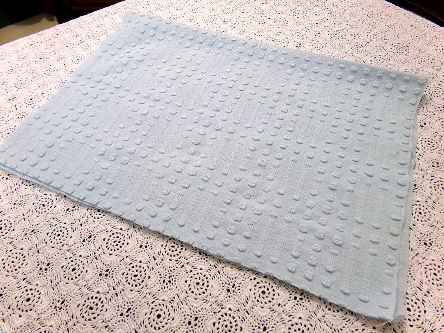 Light Blue Vintage Chenille Fabric, Polka Dot & Dash Design, 18x24" Piece