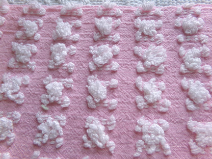 Carnation Pink White Rosebud Vintage Chenille Fabric, Soft Ombre Variations 18" x 25"