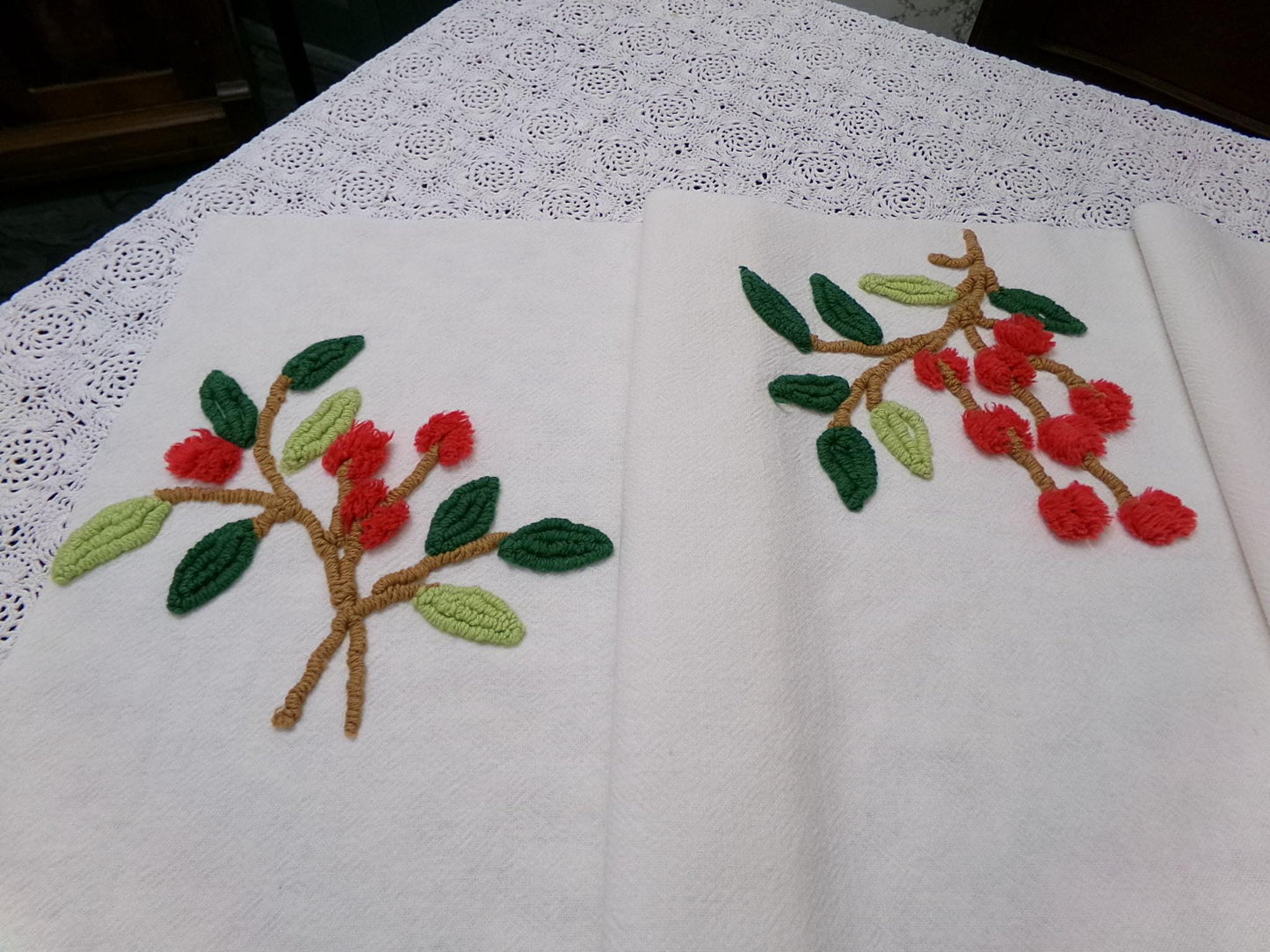 Farmhouse Cherry Vintage Chenille Bedspread Fabric 19x27" Piece