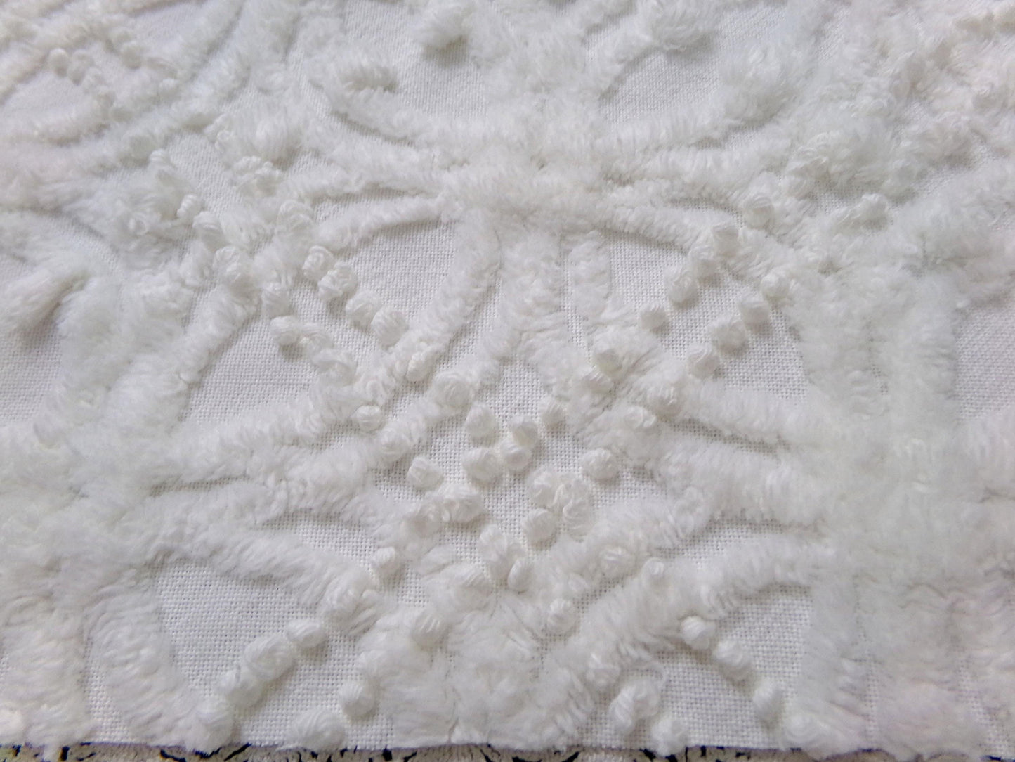 Vintage White Chenille Fabric Piece Pearl Pops 18 x 24" Quilt Craft Sewing Material