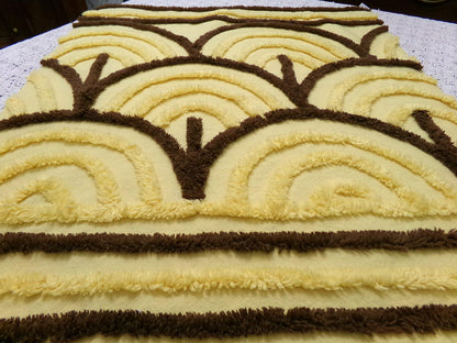 Vintage Chenille Bedspread Fabric Yellow Brown Swag Scallop 18x22.5" Piece Quilt Sewing Material