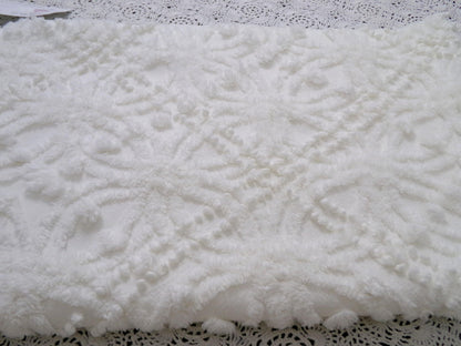 Vintage White Chenille Fabric Piece Pearl Pops 18 x 24" Quilt Craft Sewing Material