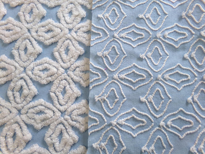 Blue & White Vintage Chenille Fabric, Plush Diamond Cross Design, 18x24" Piece