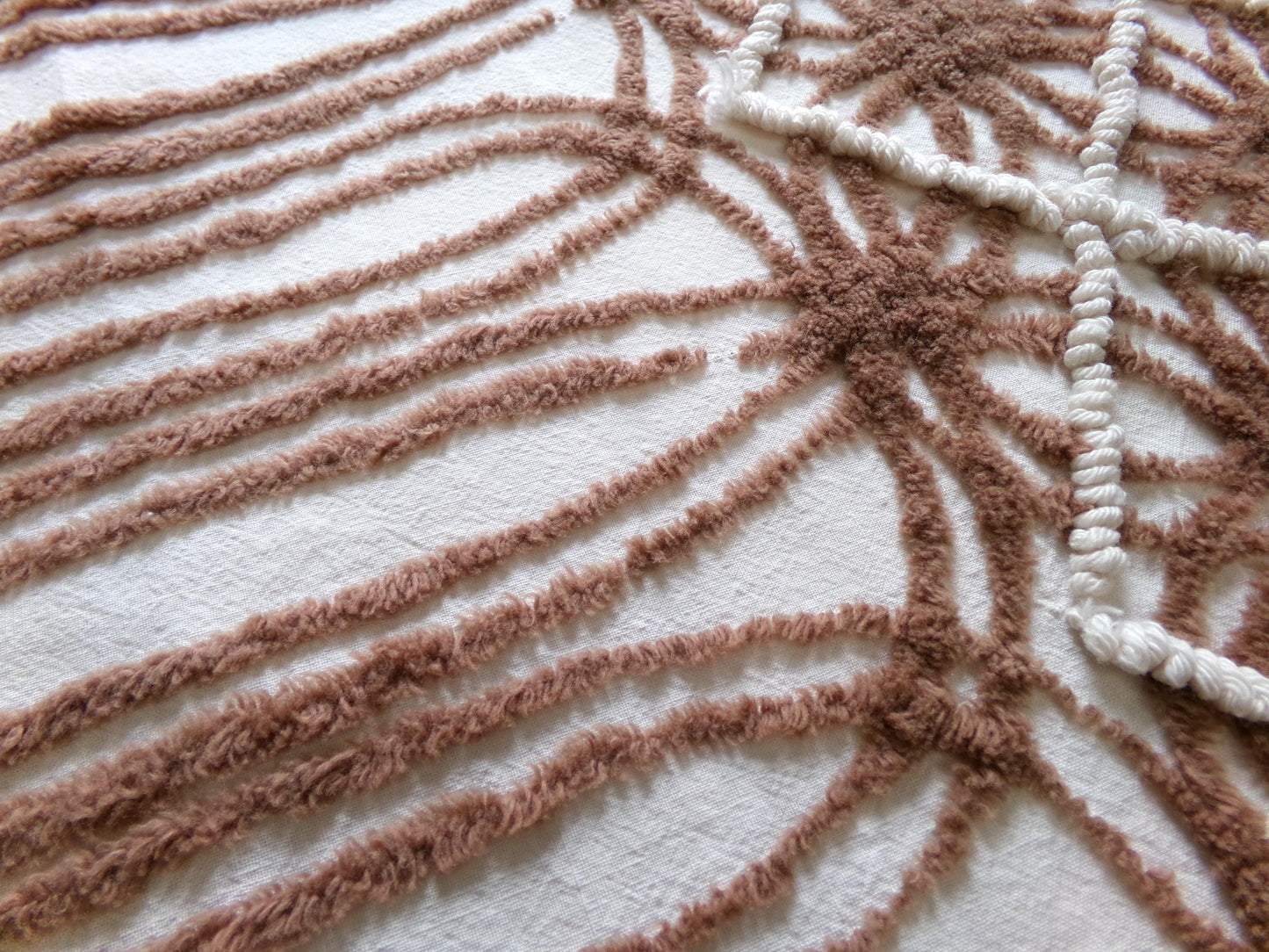 vintage brown chenille fabric: shabby mocha chocolate & vanilla cream piece great for quilting, crafts, 23" x 30"