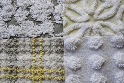 Sun & Clouds Vintage Chenille Fabric Squares, Set of 17 Rotary Cut 6" Quilt Blocks, Soft Yellow, White, Grey