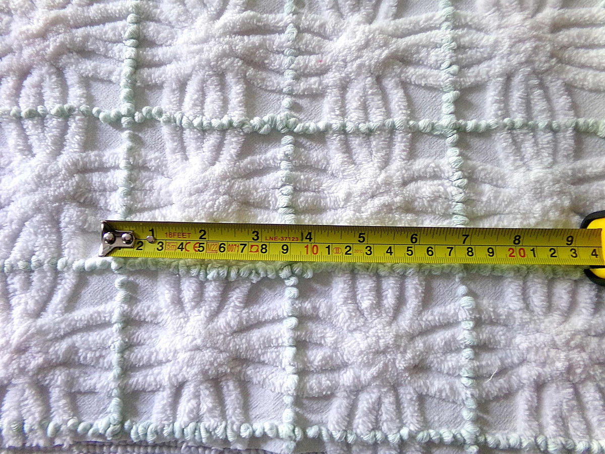 Vintage Chenille Fabric, Mint Green Pearl Pops White Spider Rings, 18x25"