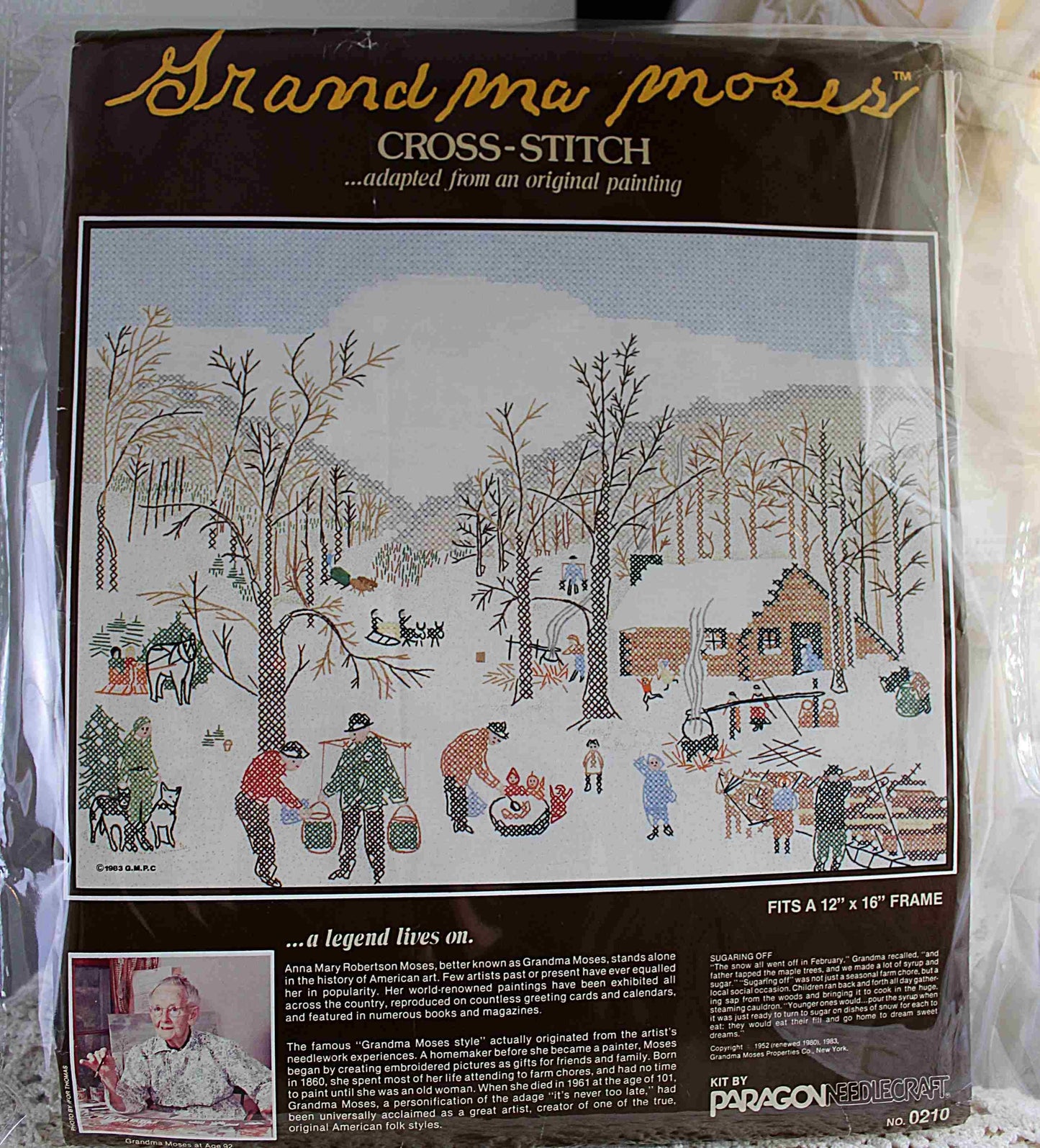 SUGARING OFF Cross Stitch Stitchery Kit, Vintage Grandma Moses Design, Paragon Needlecraft Embroidery 0210 from 1983