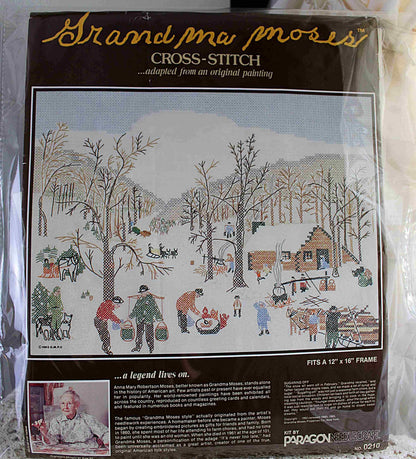 SUGARING OFF Cross Stitch Stitchery Kit, Vintage Grandma Moses Design, Paragon Needlecraft Embroidery 0210 from 1983