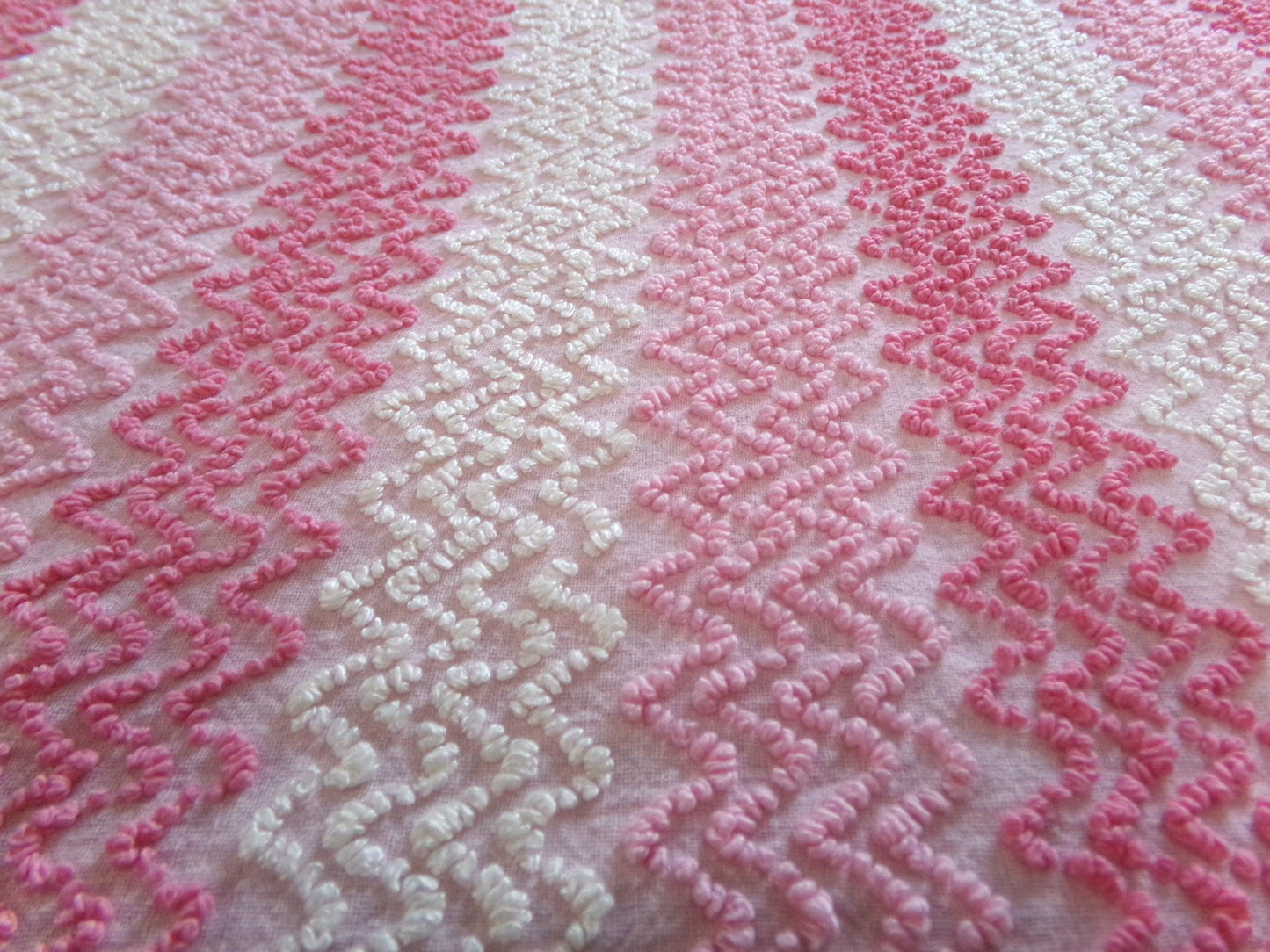 Pink Vintage Chenille Bedspread Fabric, Zig Zag Texture, 15" x 23" piece