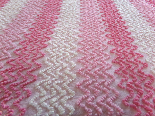 Pink Vintage Chenille Bedspread Fabric, Zig Zag Texture, 15" x 23" piece