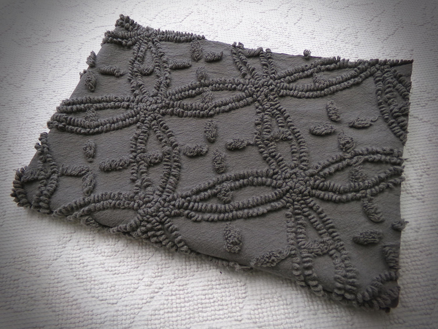 mystic moody grey chenille fabric, 18" x 25" piece of modern vintage style cotton sewing material, upcycle into pillows, quilts