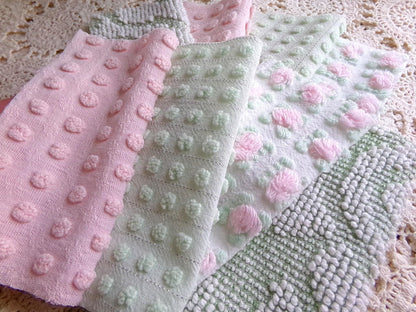 blossom & botanical vintage chenille fabric squares, rotary cut set of 16 quilt blocks 6" each in pink, green