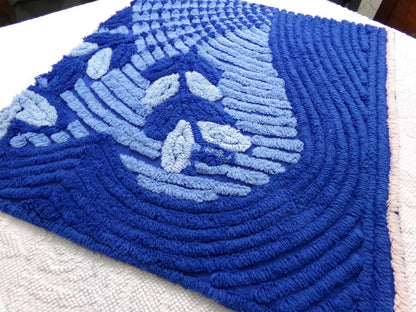 celestial blue vintage chenille bedspread fabric, plush abstract deco tufting, 22" x 20" piece