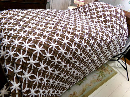 Vintage Chenille Bedspread: Chocolate Cookies Brown Full Size Cotton Bedding