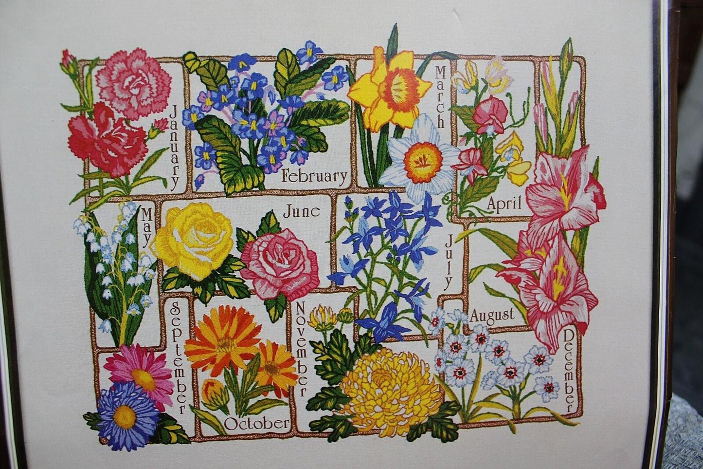 FLOWERS of the MONTH Vintage Crewel Embroidery Kit Floral Paragon Stitchery 0704