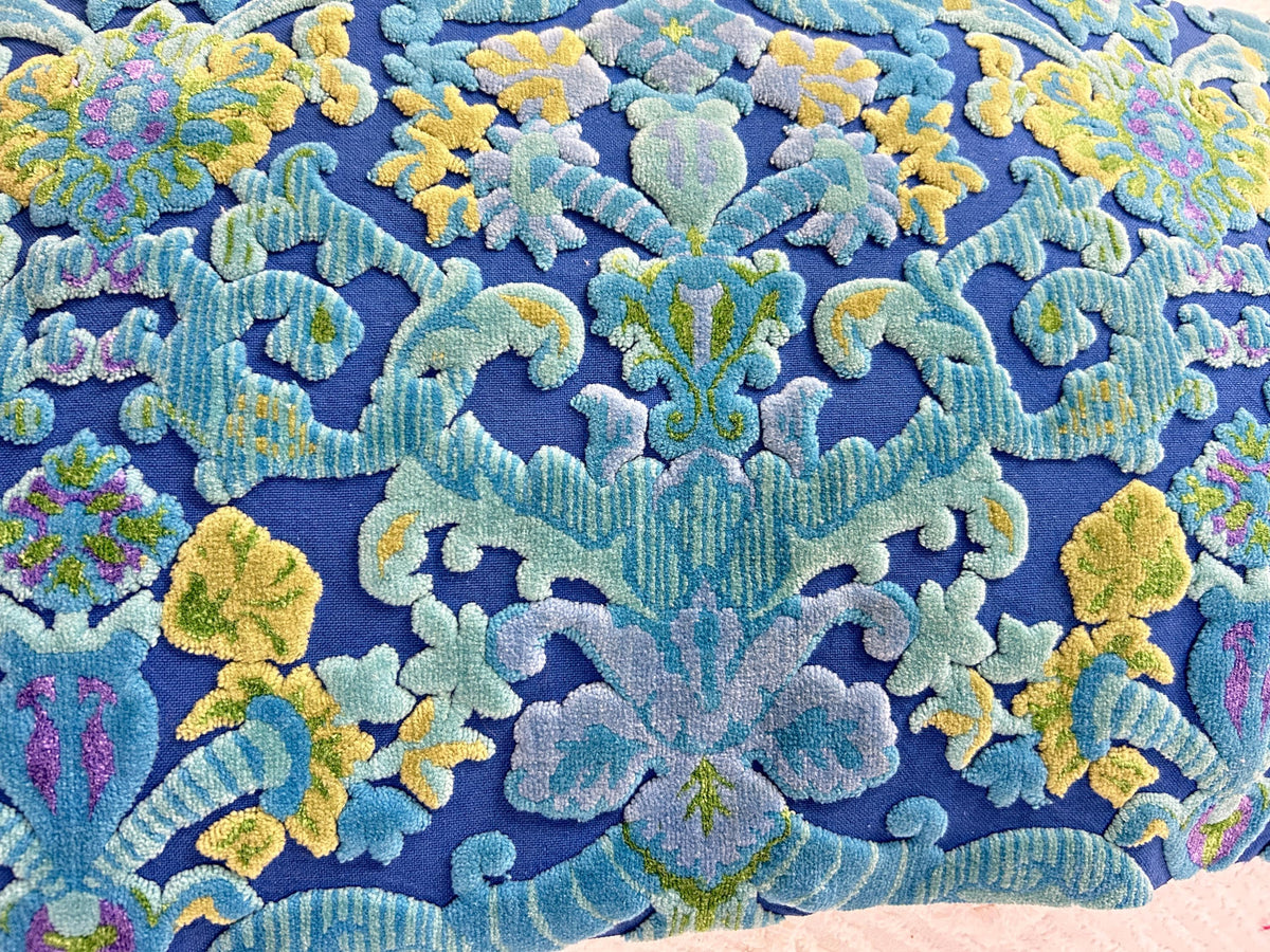 Moody Vintage Cut Velvet Fabric, Electric Blue Bates Tapestry Chenille, 10.5x18"