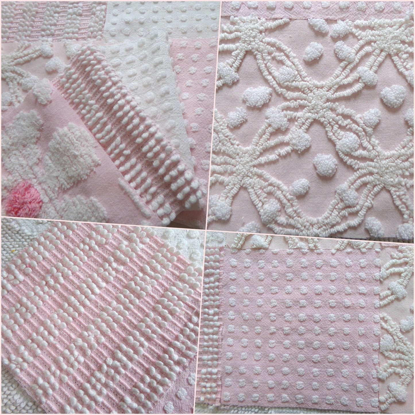 peaceful pinks vintage 6" chenille fabric squares, set of 17 vintage cottage chic quilt blocks for quilting, sewing & crafts