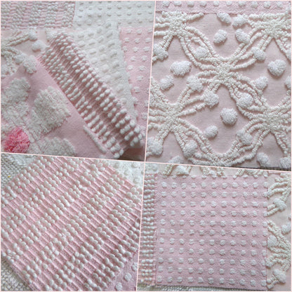 peaceful pinks vintage 6" chenille fabric squares, set of 17 vintage cottage chic quilt blocks for quilting, sewing & crafts