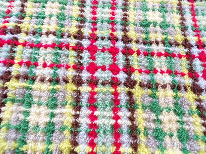 brightly colored vintage chenille fabric in retro rustic plaid design, 20" x 24" inch piece of quilt material for sewing & crafts