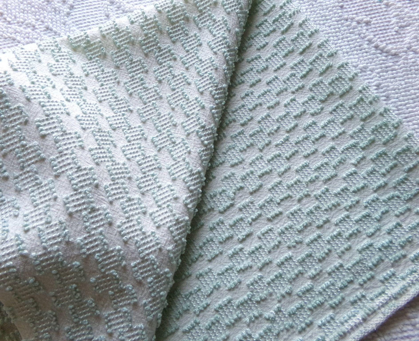 sage green vintage chenille fabric, mini ladder textured design, 18" x 24" inch piece of quilt material for sewing & crafts