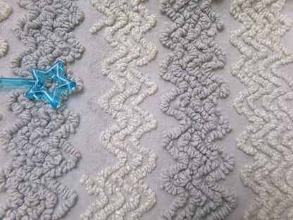 Vintage Chenille Fabric, Grey White Zig Zag Texture 23x23" Quilt Material