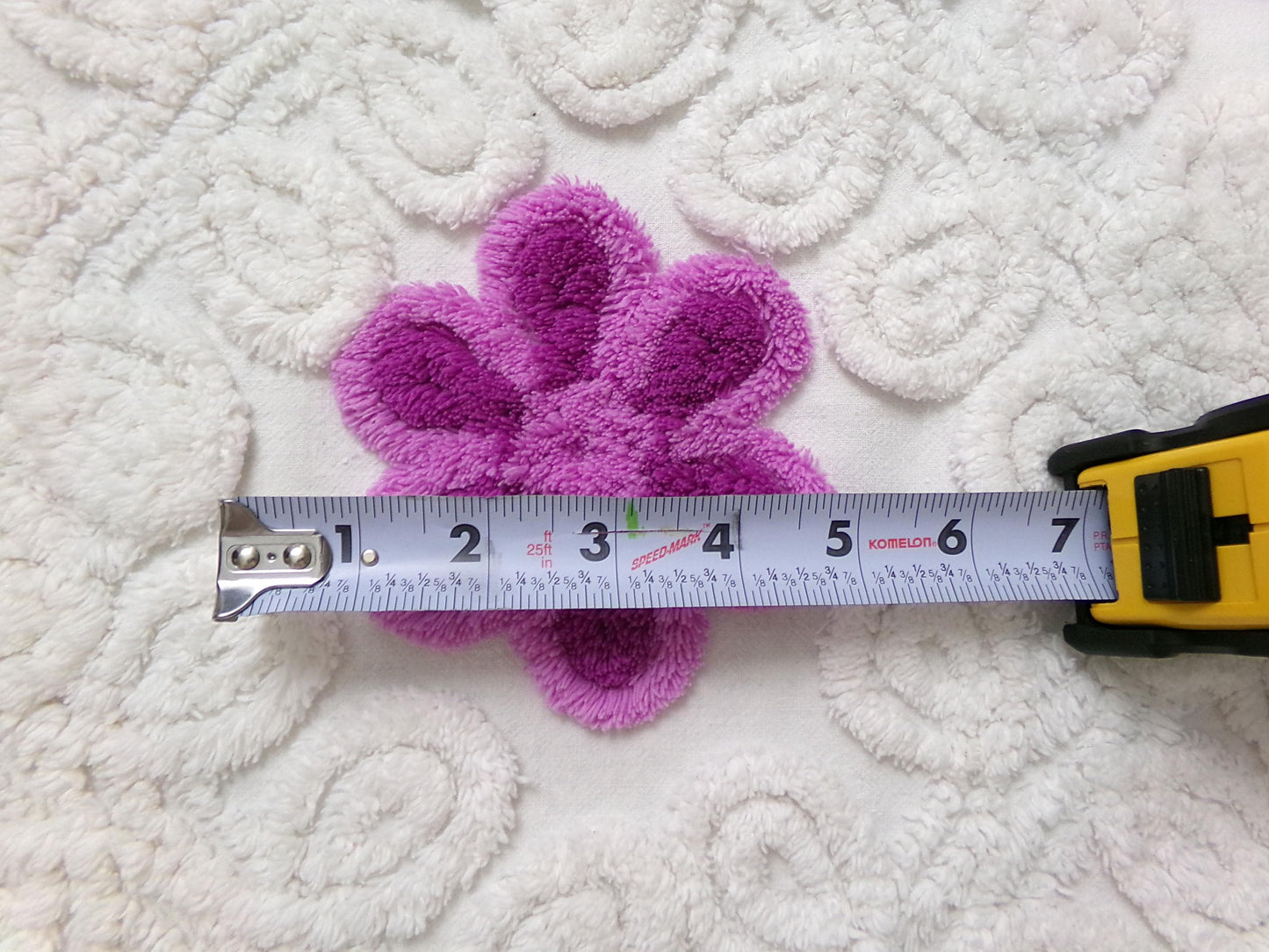 Snowy Violets Vintage Chenille Bedspread Fabric Purple & White 26 x 20" Piece