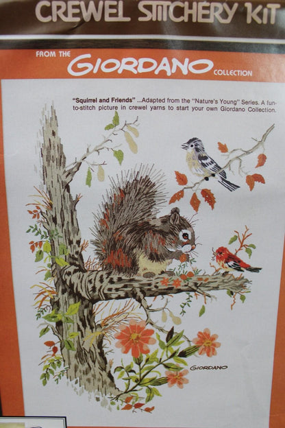 Vintage SQUIRREL and FRIENDS Crewel Embroidery Kit Paragon Stitchery 0333 Giordano