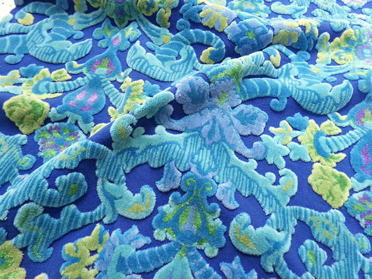 mystic blue vintage cut velvet fabric, ethereal Bates tapestry chenille, 17" x 24" piece sewing material for boho bags