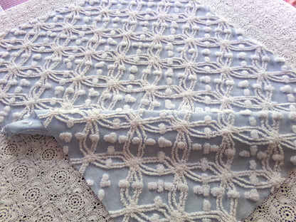 Popular Coastal Blue Vintage Chenille Fabric: White Wedding Ring Pop Design, 24" x 18" Piece, Great in Pillows & Chenille Quilts