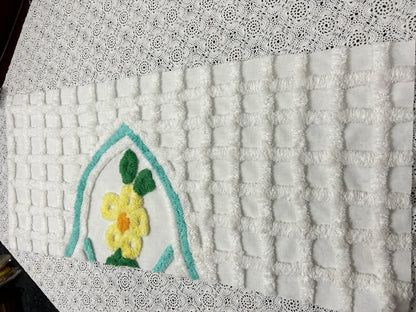 White Lattice Vintage Chenille Fabric 12x28" Plush Flower Piece