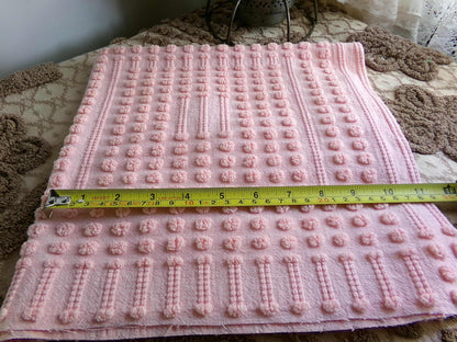 Unique Windowpane Pops Vintage Chenille Fabric, 22" x 22" Piece, Texture Tuft Popcorn Dots & Dashes in Rosy Pink