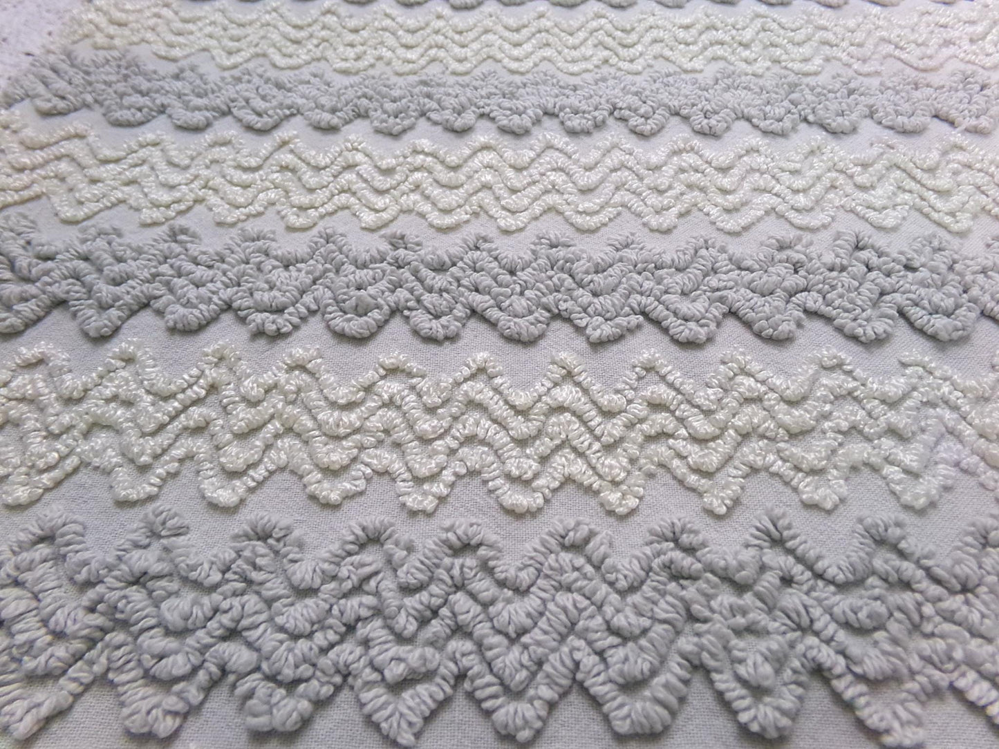 Vintage Chenille Fabric, Grey White Zig Zag Texture 23x23" Quilt Material