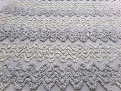 Vintage Chenille Fabric, Grey White Zig Zag Texture 23x23" Quilt Material