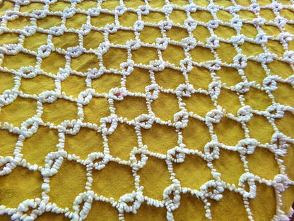Hippie Vintage Chenille Fabric in Butterscotch Gold with White Chicken Wire Design, 100% Lightweight Cotton, 20" x 24" inch piece