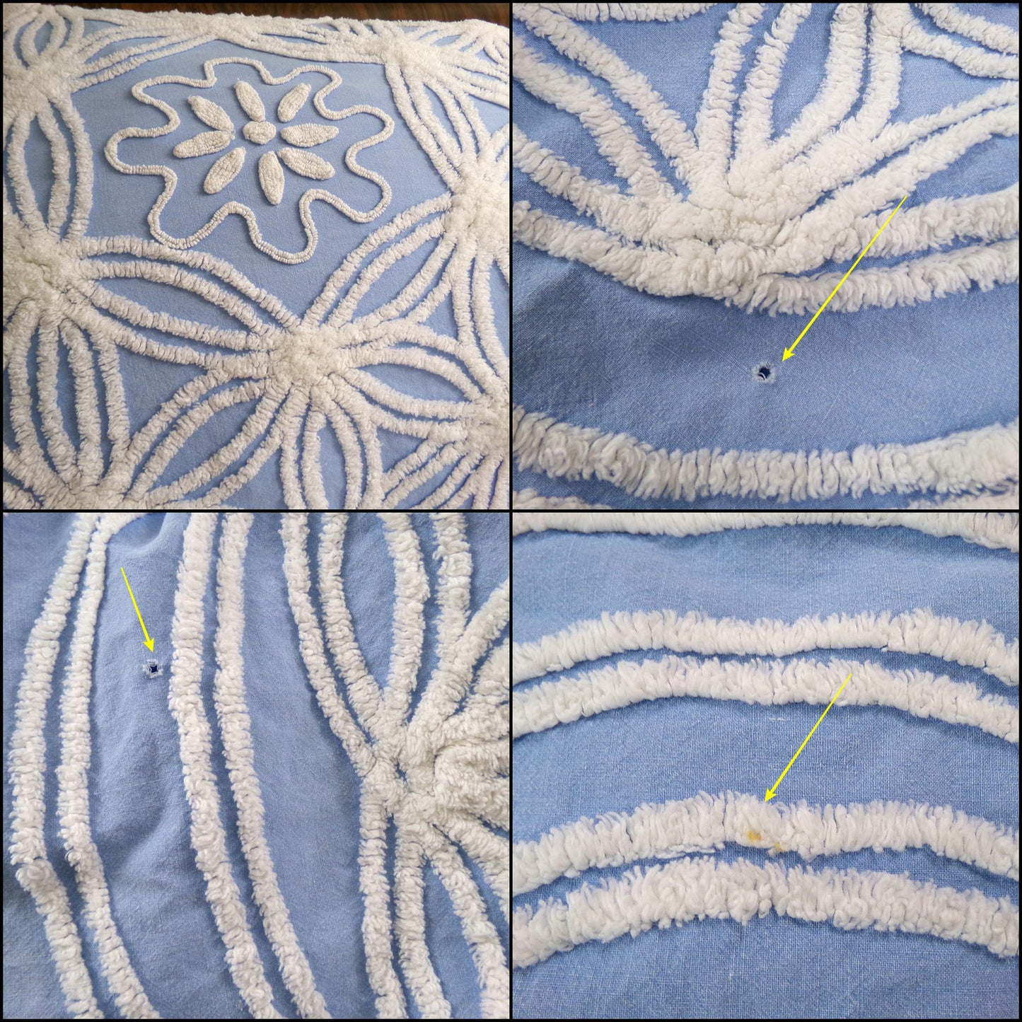 vintage chenille bedspread shabby beach cottage blue & white full size bedding