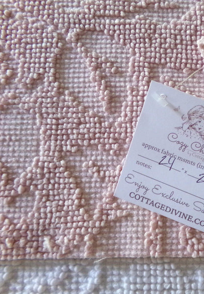 Rose Mist Vintage Woven Chenille Fabric, 24" x 20" Inch Reversible Piece, 100% Cotton, Hobnail Imperial Roses Pattern, Ideal in Quilts